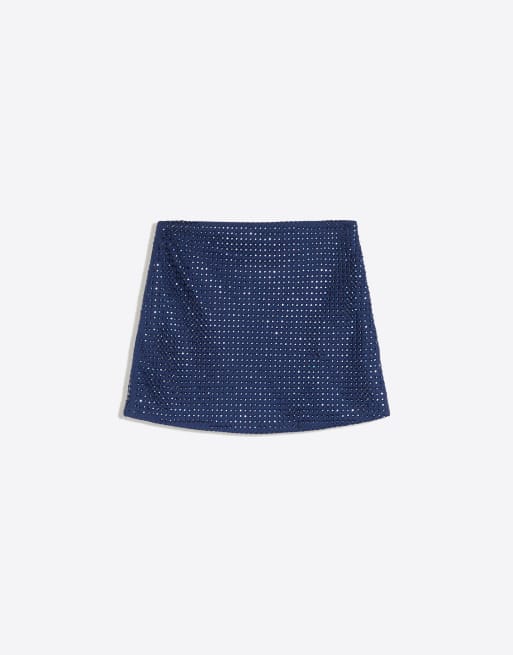 Bershka Minirock in Strassoptik in Marineblau, 4 von 5