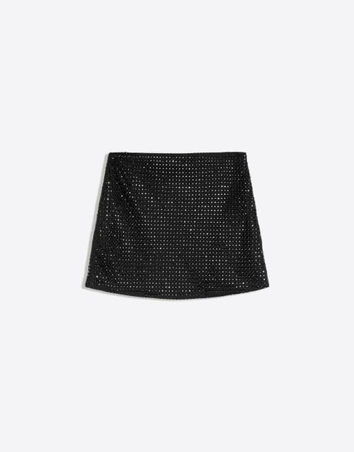 Bershka minirok met strassteeneffect in zwart, 5 van 5
