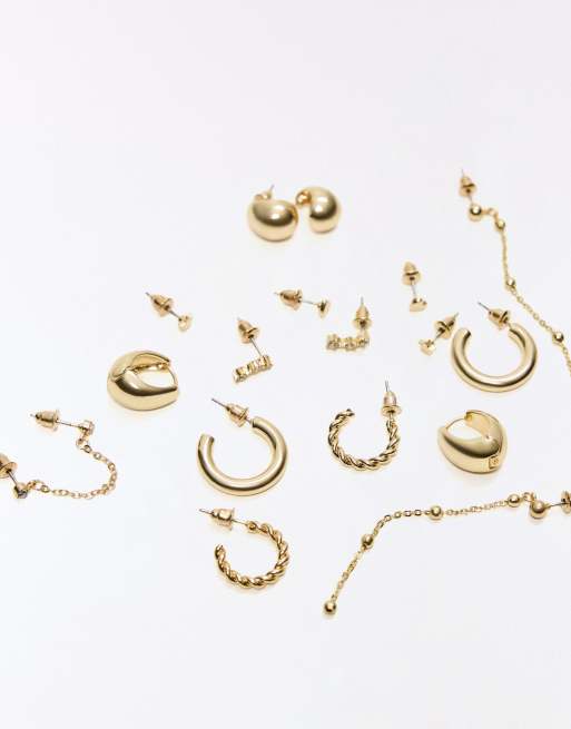 Bershka Mismatched earrings pack in gold, 3 of 4