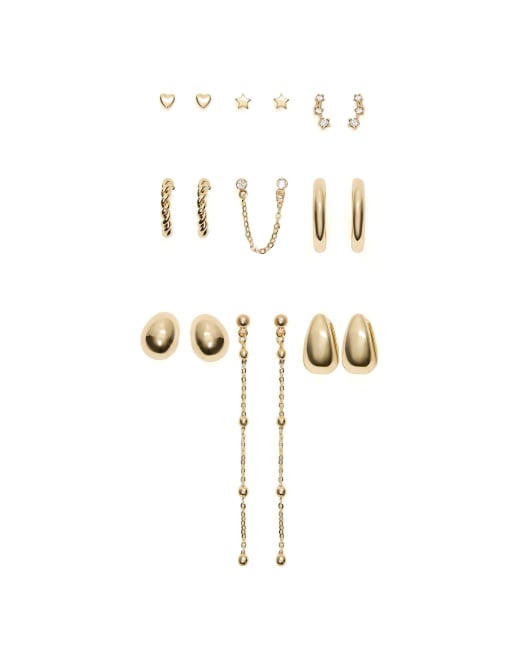 Bershka Mismatched earrings pack in gold, 4 of 4