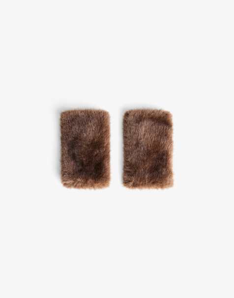 Bershka - Mitaines en fausse fourrure - Marron - view 1