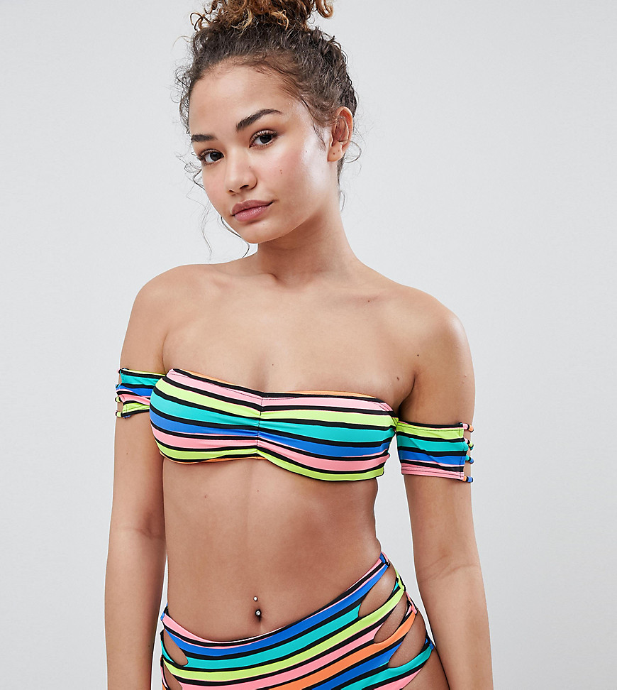 Bershka mix and match side tie bikini brief in bold stripe-Multi