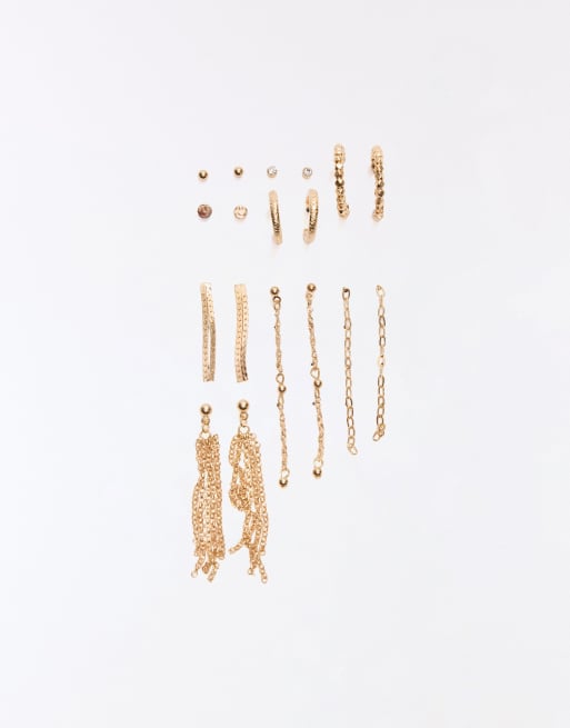 Bershka Mixed earring pack in gold, 2 of 4