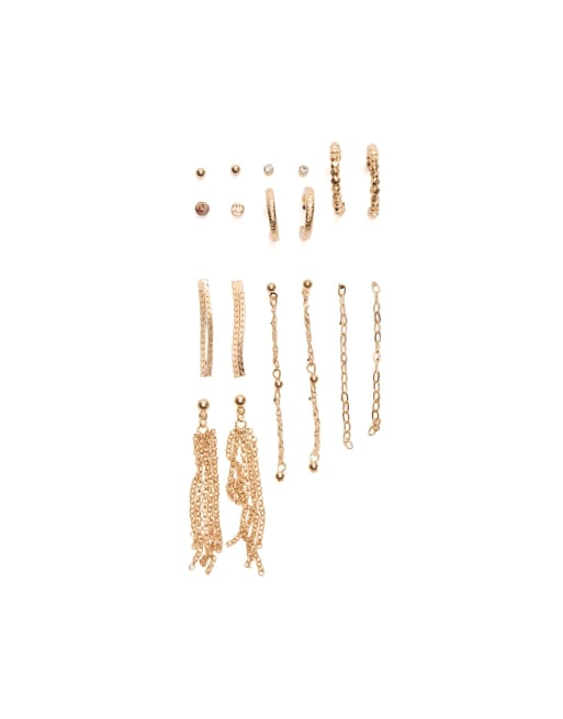 Bershka Mixed earring pack in gold, 3 of 4