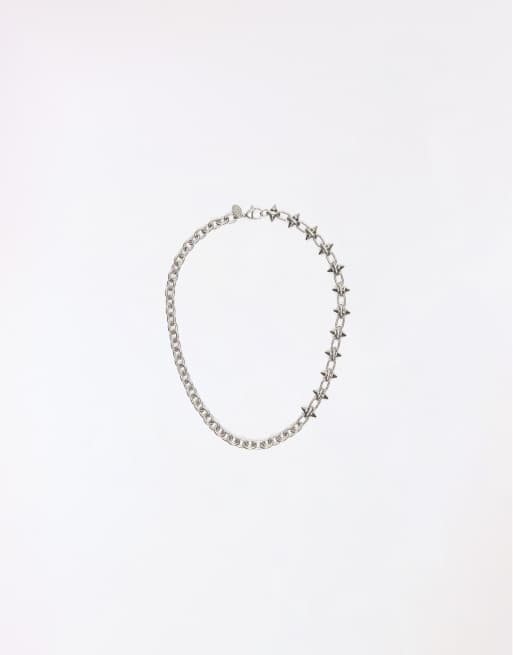 Bershka Mixed-material steel chain in silver, 3 of 4