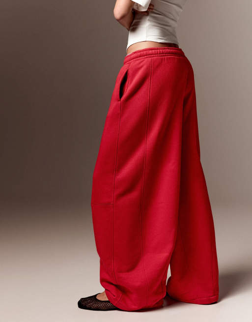 Bershka mjuka parachutebyxor i rött, 4 av 5