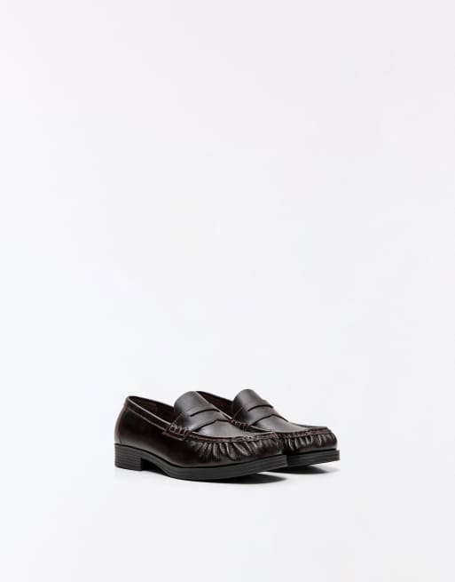 Bershka mocassini in pelle con punta squadrata bordeaux, 3 di 7