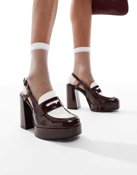 Bershka - Mocassins à talon et plateforme - Marron - view 1