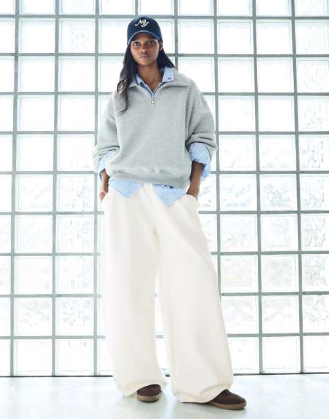 Bershka Modal barrel-bukser i ecru - view 1