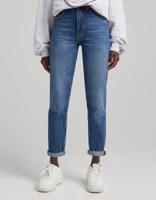 mom jean in dark stone-Blues