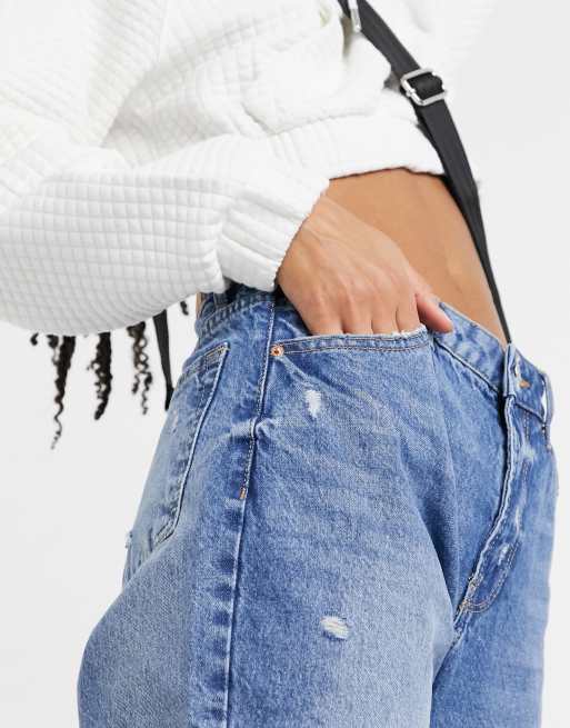 Bershka ripped wide leg jeans in light blue