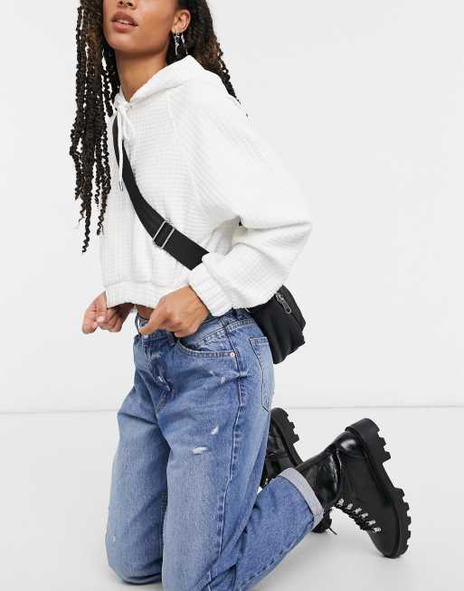 Bershka ripped wide leg jeans in light blue