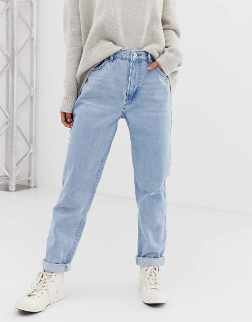 Bershka Mom Jean In Light Wash Asos