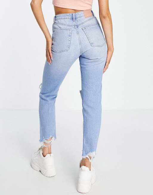 Bershka - Mom jeans azzurri con strappi, 2 di 4