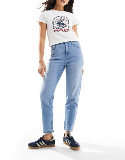 Bershka - Mom jeans comfort color blu chiaro, 1 di 5