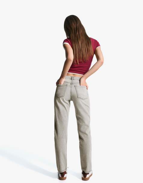 Bershka - Mom jeans comfort grigio chiaro a vita alta - view 1