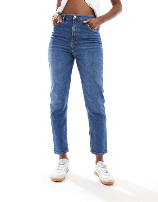 Bershka – Mom Jeans in bequemer Passform in Mittelblau, 3 von 5