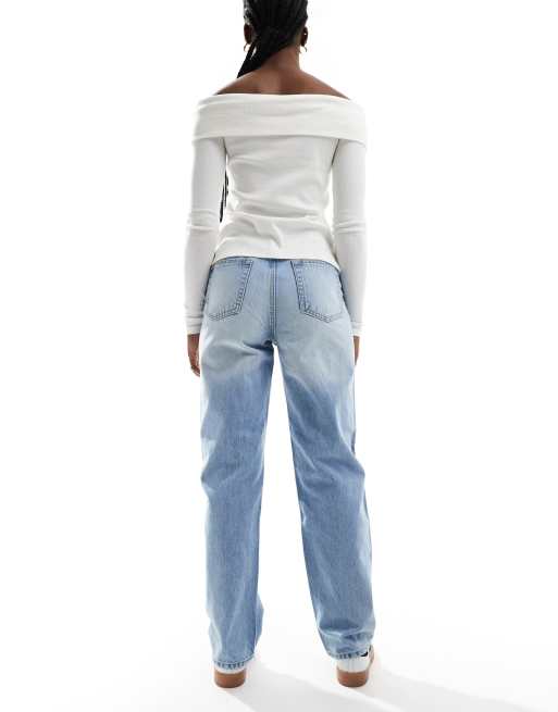 Bershka – Mom Jeans in bequemer Passform in verwaschenem Hellblau, 2 von 5