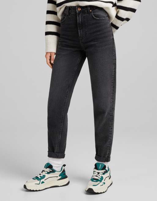 Bershka mom jeans in washed black