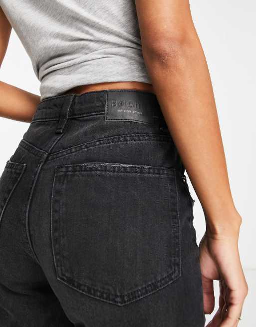 Bershka - Mom jeans met gescheurd detail in zwart, 3 van 4