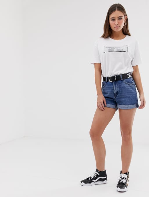 Bershka Mom Short In Blue Asos