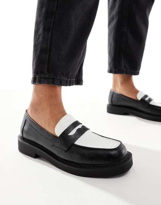 Bershka monochrome loafers in black & white
