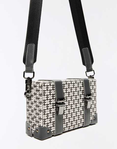 Bershka Monogram box bag with buckles in washed grey - view 1