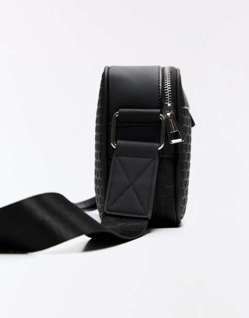 Bershka Monogram crossbody bag in black, 2 of 3