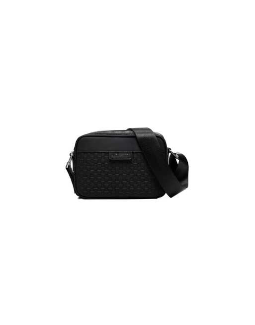 Bershka Monogram crossbody bag in black, 3 of 3