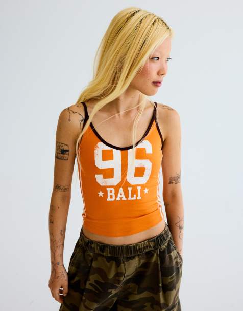 Bershka mönstrad topp med smala axelband i orange - view 1