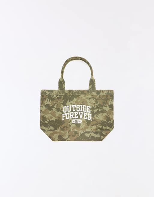 Bershka mönstrad toteväska i khaki i twill, 4 av 5