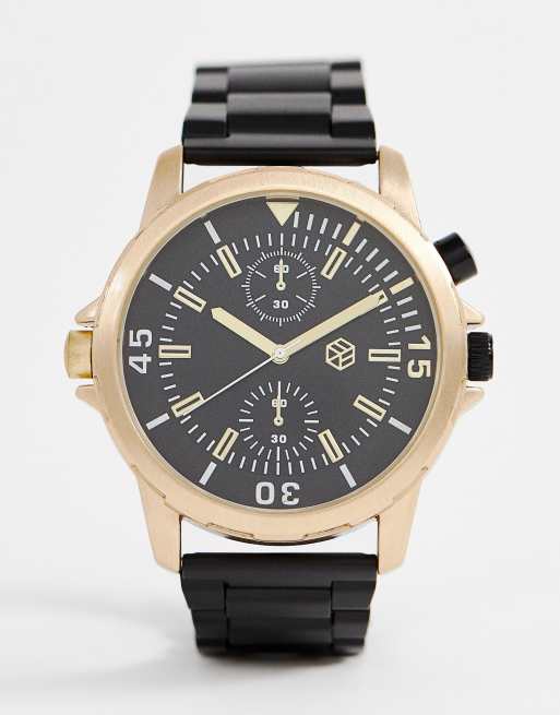 Bershka Montre avec cadran dor Noir