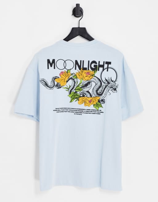 Bershka moonlight print t shirt in blue