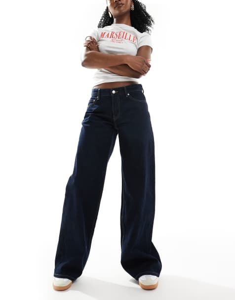 Bershka – Mörkblå, superbaggy jeans med vida ben - view 1