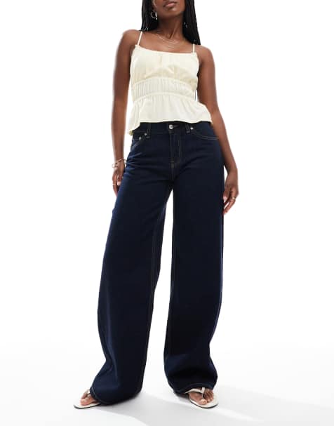 Bershka – Mörkblå, superbaggy jeans med vida ben - view 1