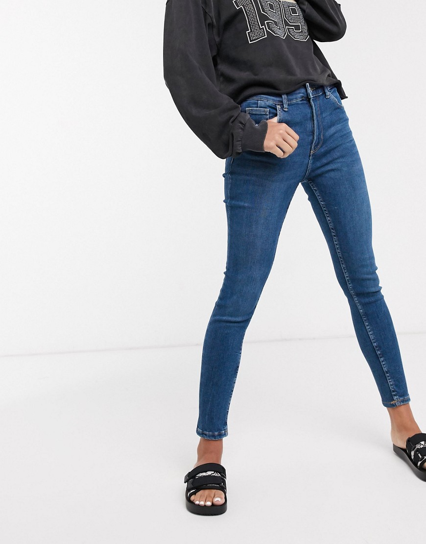 Bershka – Mörkblå superskinny jeans med 5 fickor