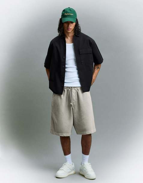 Bershka – Mörkgrå, mönstrade bermudashorts med boxig passform - view 1