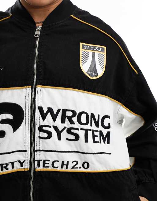 Bershka motocross denim bomber jacket in black ASOS