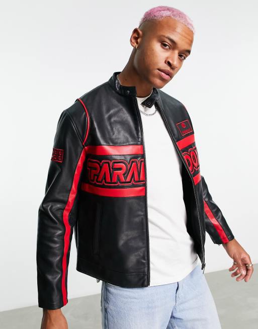 DIESEL Leather Motocross Jacket in Red for Men