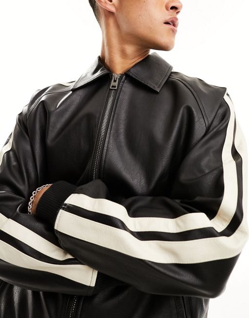 Bershka motocross faux leather jacket in white - ShopStyle