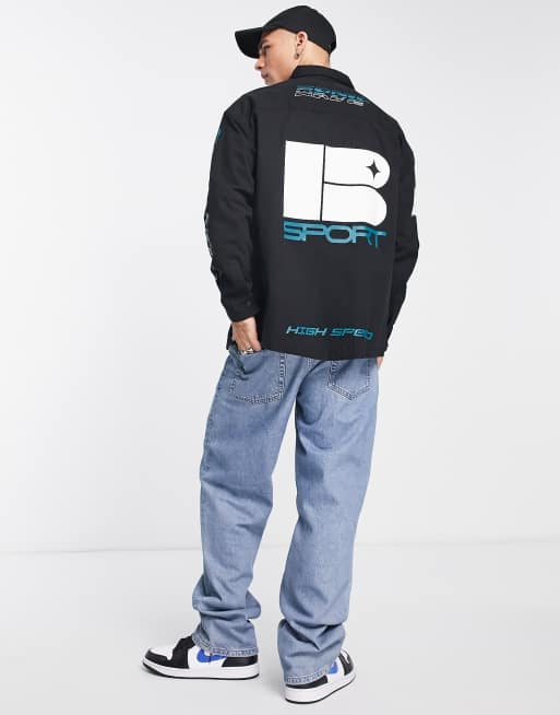 Bershka motorcross shirt in black