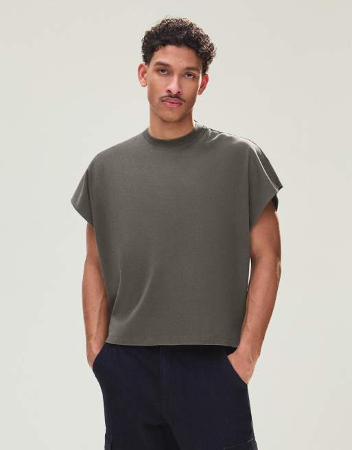 Bershka - Mouwloos oversized T-shirt met print in antracietgrijs, 2 van 4