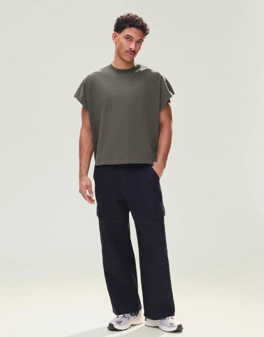 Bershka - Mouwloos oversized T-shirt met print in antracietgrijs, 3 van 4