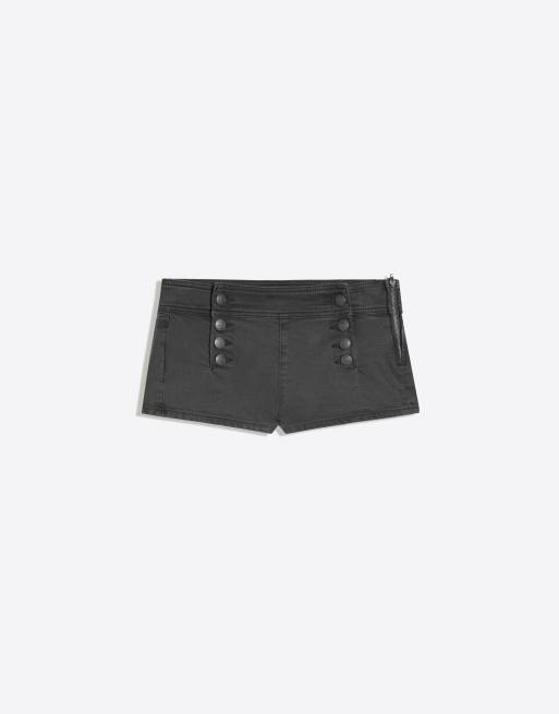 Bershka - Mørkegrå korte shorts med knapper, 3 af 4