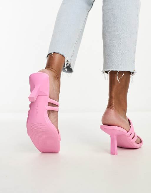 Bershka - Muiltjes met hak en bandjes in bubblegum roze, 2 van 4