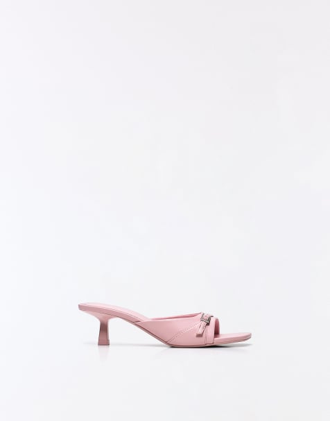 Bershka - Mules à talon et boucle - Rose - view 1