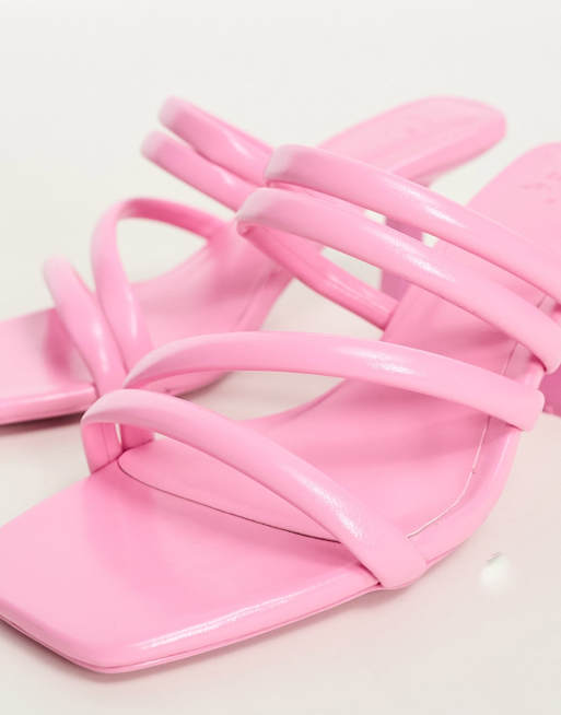 Bershka - Mules à talon et lanières - Rose chewing-gum, 3 de 4