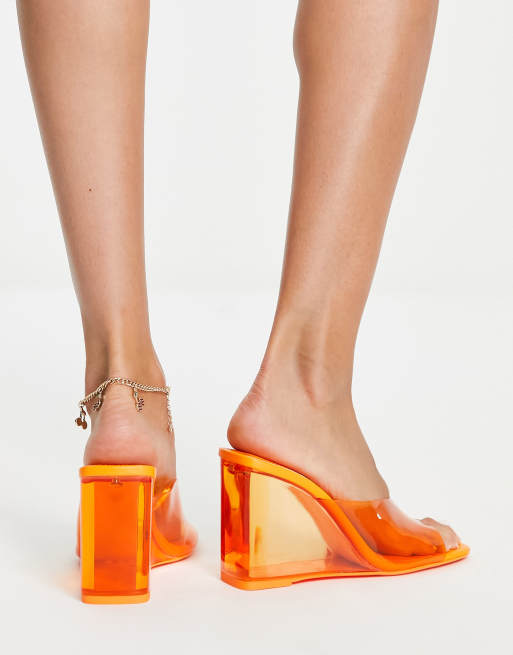 Bershka Mules compens es bout carr transparentes Orange vif