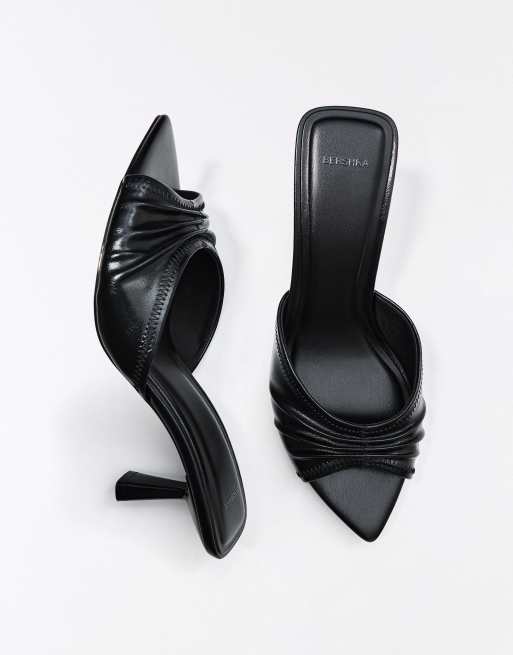 Bershka – Mules in Schwarz mit Raffung und Absatz, 2 von 4
