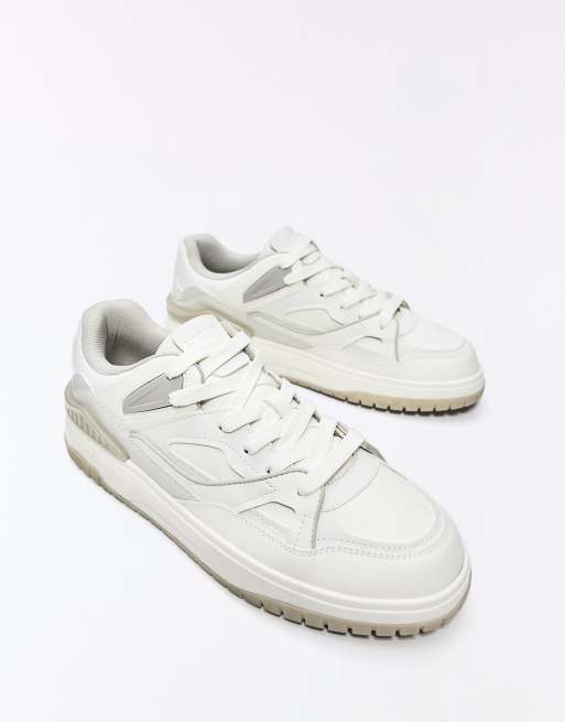 Bershka Multi-piece chunky trainers in white, 4 of 7